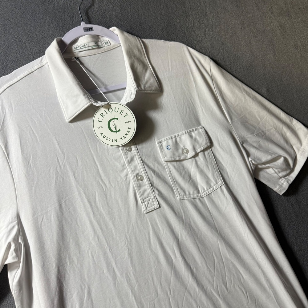 Criquet Mens Performance Player Polo Shirt White XL Short Sleeve Pima Cotton New